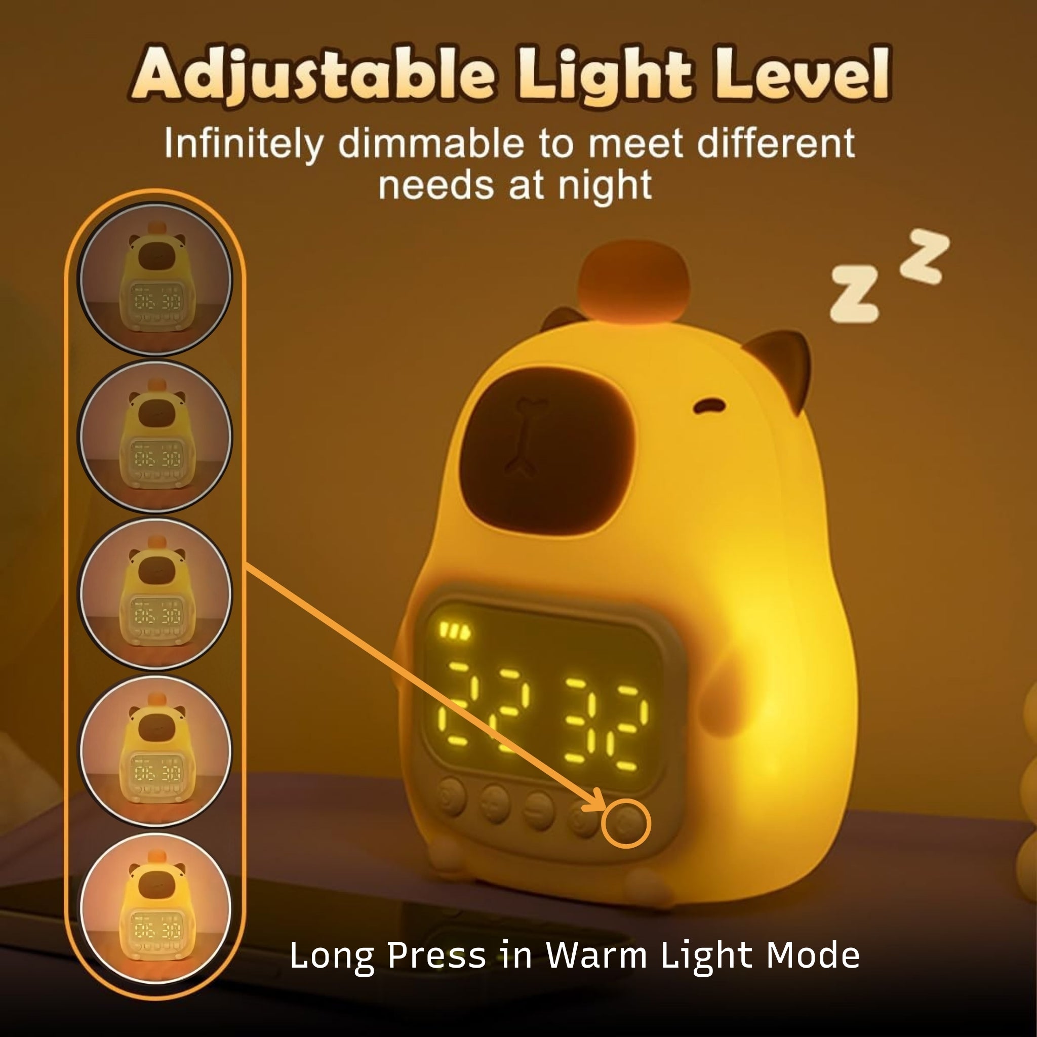 🍊 Capybara Night Light Clock