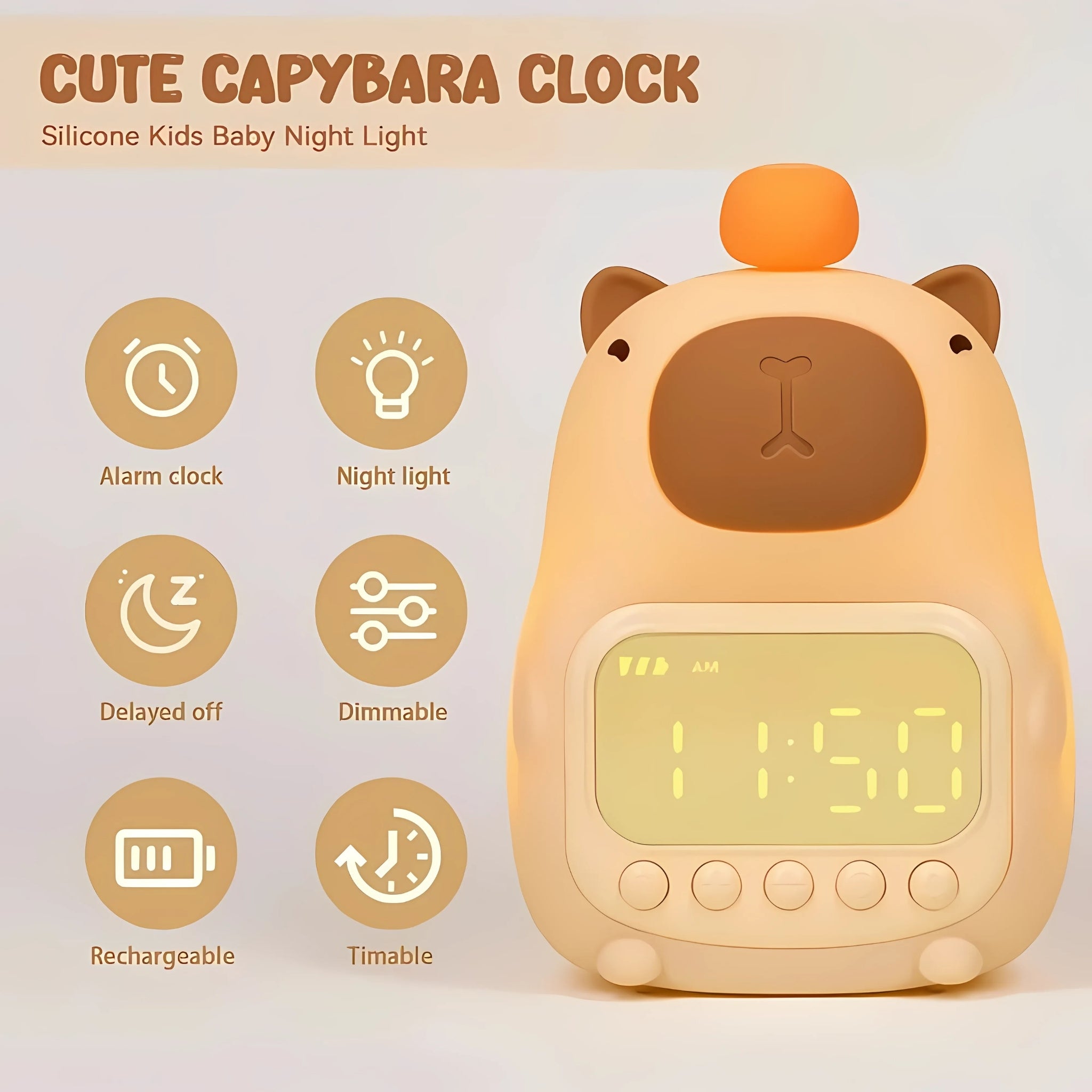 🍊 Capybara Night Light Clock
