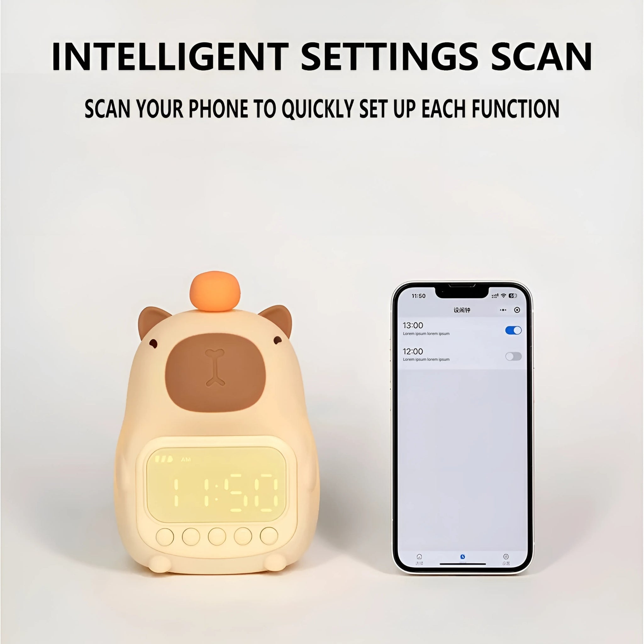 🍊 Capybara Night Light Clock