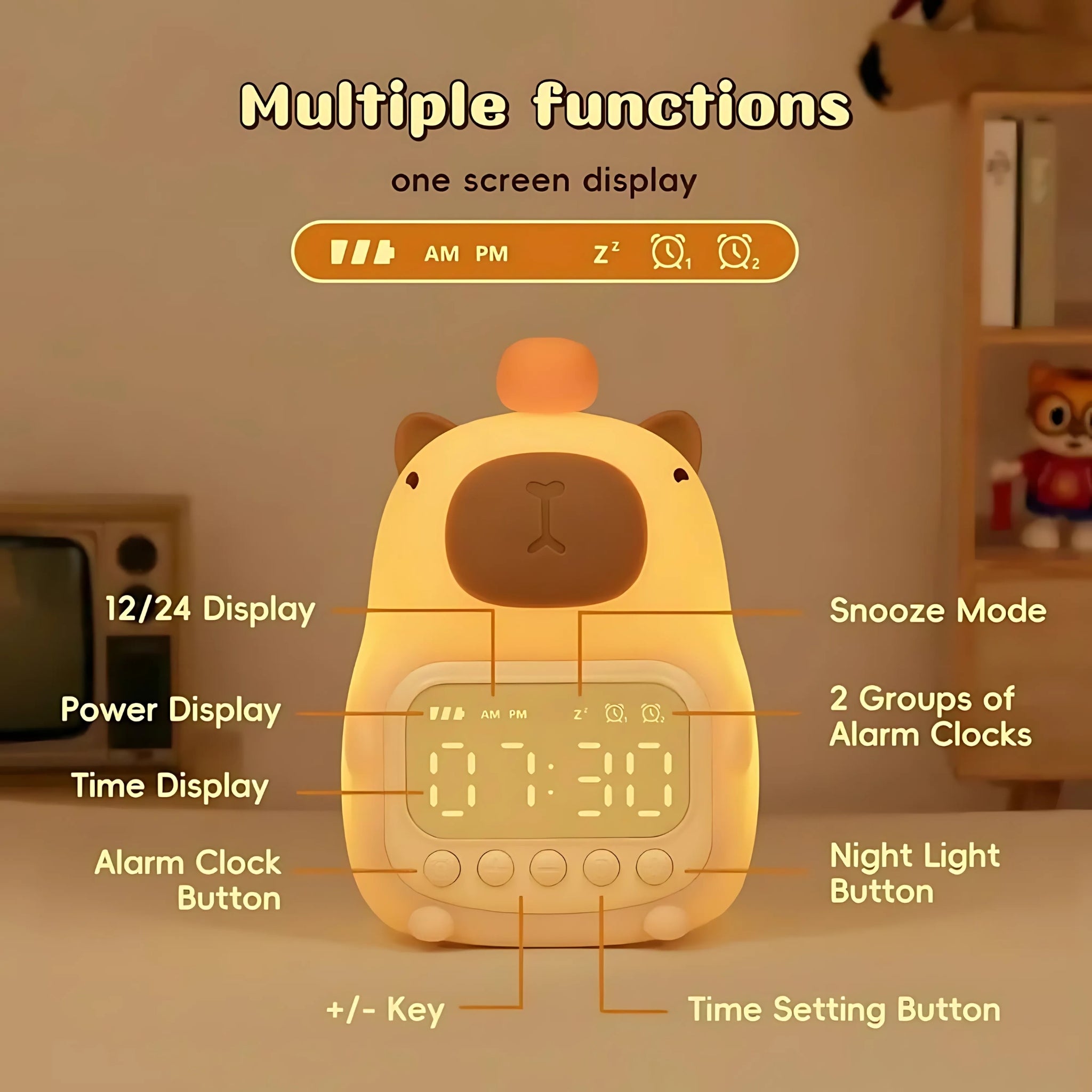 🍊 Capybara Night Light Clock